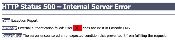 HTTP 500 Internal Service Error screenshot